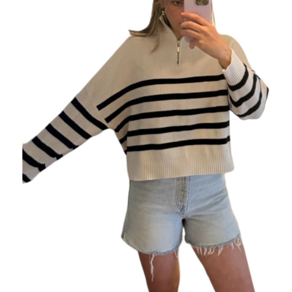 Mango Blue and White Striped Sweater